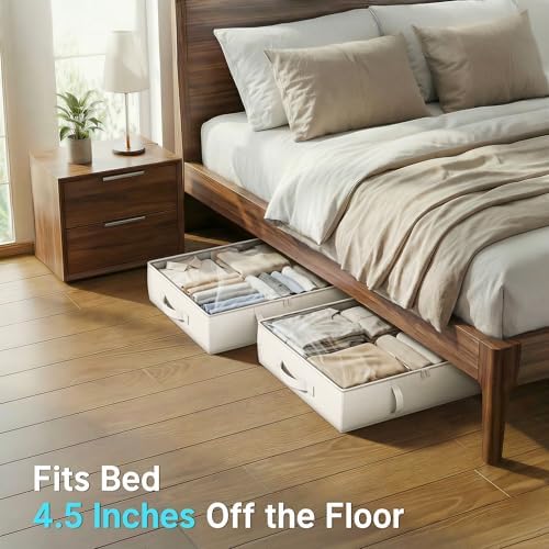 2-Pack Under Bed Storage Containers, 8 Inches Tall Clothes Storage, Beige - Image 2