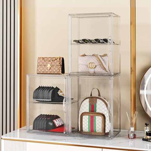 Purse Storage Organizer for Closet 3 Packs Clear Handbag Storage Organizer Acrylic Display Case with Adjustable Divider for Collectibles, Stackable Bag Organizer for Wallet, Figure, XXX-Large - Image 4