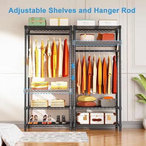 Ulif H4 Mini Portable Closet, 4 Tiers Freestanding Clothing Garment Rack for Small Space, Metal Clothes Wardrobe System for Bedroom, 23.6" W x 14" D x 76.4" H, Load 502 lbs, Black - Image 3