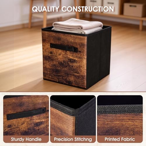 13 Inch Fabric Storage Cubes, 8 Pack Foldable Storage Bins with Handle, Fabric Cube Box for Shelves, Closet, Bedroom, Living Room, Organizer, Rustic Brown and Ink Black - Image 5
