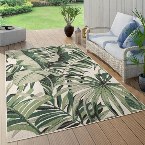 Paco Home in- & Outdoor Rug Tropical Palm Leaf Design for Patio in Green Beige, Size: 8'2'' x 11'2'' by PacoHome