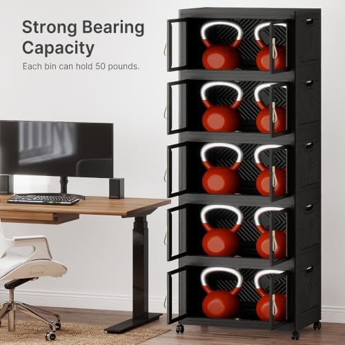 UAMFURI Stackable Storage Bins with Lids, Clear Doors, Large Storage Cabinet Foldable Collapsible Closet Organizers for Bedroom Dorm Office (5, Black, 120, Quarts) - Image 6