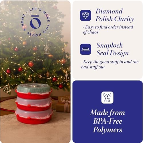 HOMZ Holiday Storage 24" Clear Plastic Wreath Container, Red, 3 Pack - Image 3