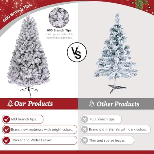 ULICO 5ft Snow Flocked Artificial Christmas Tree,Premium Spruce Xmas Tree with 600 Branch Tips, Fake Christmas Tree with Foldable Metal Base Stand,Home, Office,Party Decoration - Image 3