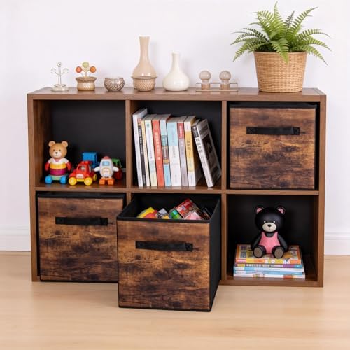 13 Inch Fabric Storage Cubes, 8 Pack Foldable Storage Bins with Handle, Fabric Cube Box for Shelves, Closet, Bedroom, Living Room, Organizer, Rustic Brown and Ink Black - Image 7