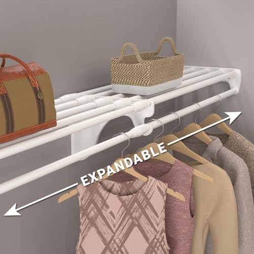 EZ Shelf - Closet Shelf with Hanging Rod - 30” to 50" Expandable, White, Closet Shelves – Strong, Holds 200 lbs – Easy Install – Backwall (Floating) with 2 End Brackets, Alternative to Wire Shelving - Image 3