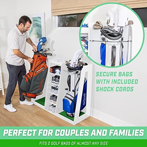 GoSports Premium Wooden Golf Bag Organizer and Storage Rack - Black, White or Brown Finish - Holds 2 Golf Bags - Image 6