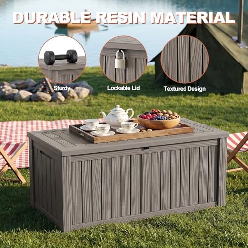 EFU Outdoor Storage Box 210 Gallon Deck Box, Waterproof Resin, Grey - Image 3