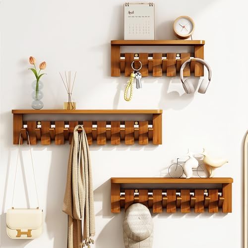 Wall Mounted Piano Key Hanger | Flip Style Hook | Entrance Wall Art Hook, Made of Oak Wood (3 Times Painted, 4 Times Polished) (Tray Walnut, 6Hooks) - Image 3
