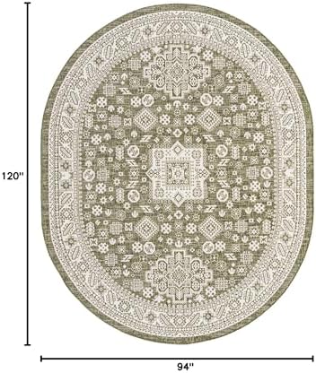 Rugs.com - Outdoor Aztec Rug – 7' 10 x 10' Oval Green Indoor/Outdoor Rug – Washable, Stain-Resistant for Patios, Decks, and Porches - Image 2