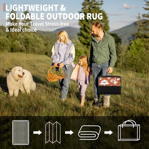 Outdoor Plastic Straw Rug 9x18 Large Vintage Medallion Waterproof Rug for Patio Outside Floor Mat Lightweight Reversible Outdoor Rugs for RV Beach Camping Backyard Deck Picnic, Orange - Image 6