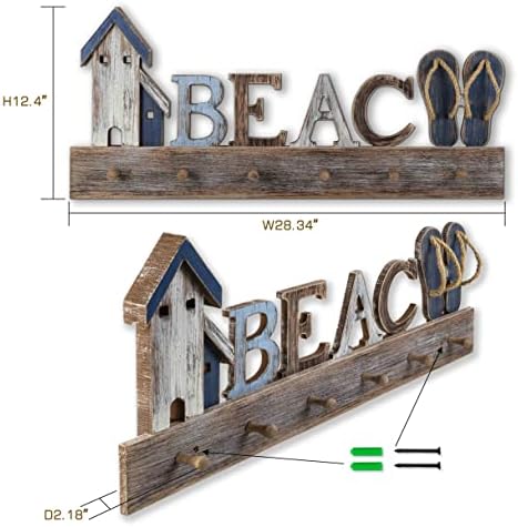 SAILINGSTORY Beach Sign Coat Rack Wall Mounted Coat Hanger Beach Decor - Image 2