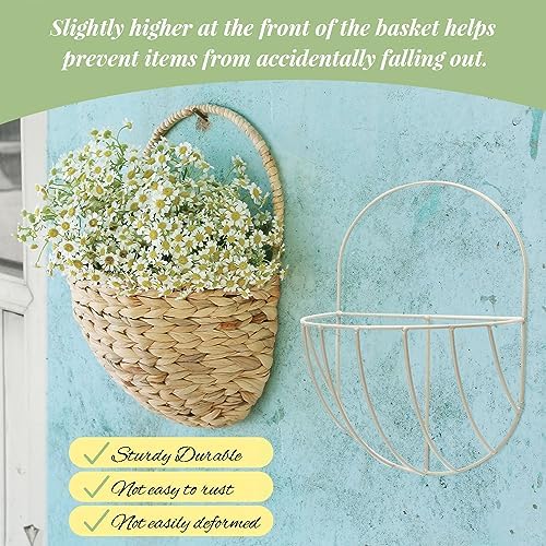 Wall Hanging Baskets Set of 2, Water Hyacinth Woven Basket, Flat Back Hanging Baskets for Plants & Flowers, Semi-Round Wall Decor for Garden, Porch, Bathroom & Kitchen - Image 6