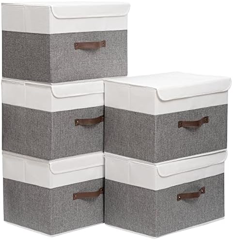 Yawinhe Collapsible Storage Bins,White/Grey,13.0x9.0x7.9in,5-Pack by Yawinhe