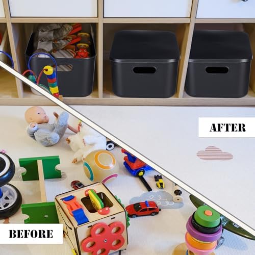 Hoolerry 8 Pieces Storage Bins, 13.8 x 9.8 x 5.9 Inch, Black - Image 5