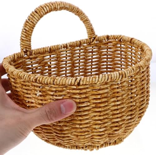Cabilock Hanging Basket Hand Woven Imitation Rattan Wall Basket Storage for Kitchen Sundries Fruit Vegetable Bread Home Dorm Balcony Decor 7.08 X 5.90 X 5.11 in - Image 4