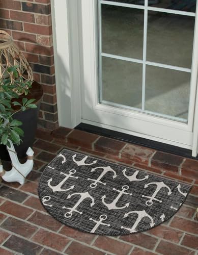 Unique Loom Outdoor Coastal Collection Area Rug - Ahoy (2' 2" x 3' 7" Hearth Charcoal/Ivory) by UniqueLoom