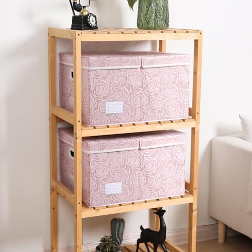 PRANDOM Jumbo Collapsible Storage Boxes with Lids Fabric Decorative Storage Bins Cubes Organizer Baskets with Cover Handles Divider for Bedroom Closet Living Room 23.2x15.7x11.8 Inch 3 Pack - Image 2