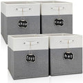 13x15x13 storage cube bins 4 Pack,Collapsible Fabric Storage Cubes with Labels,Linen Cube Storage Organizer Bins with Cotton Handles,Square Storage Cubes for Home,Office,Clothes,Cabinet(White Grey). by Storageexperts