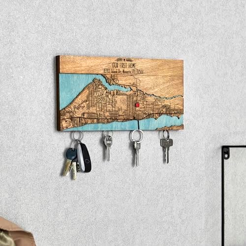 Personalized Wooden Map Key Holder for Wall, Magnetic Key Organizer - Image 2