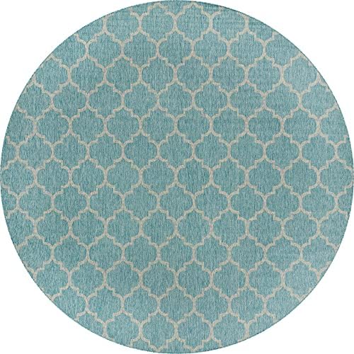Unique Loom Outdoor Trellis Collection Area Rug - Trellis (Round 13' 0" x 13' 0", Aquamarine/ Gray) - Image 3