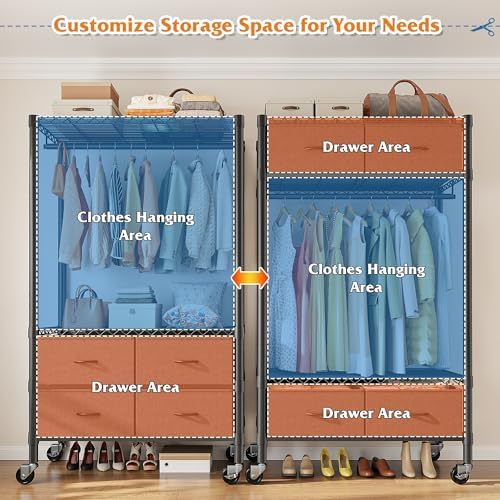 Raybee Rolling Clothes Rack, Portable Closet, 4 Drawers 4 Shelves, 450LBS - Image 4