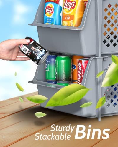 Skywin Stackable Storage Bins Open Front for Pantry Storage, 4 Pack - Grey - Image 6