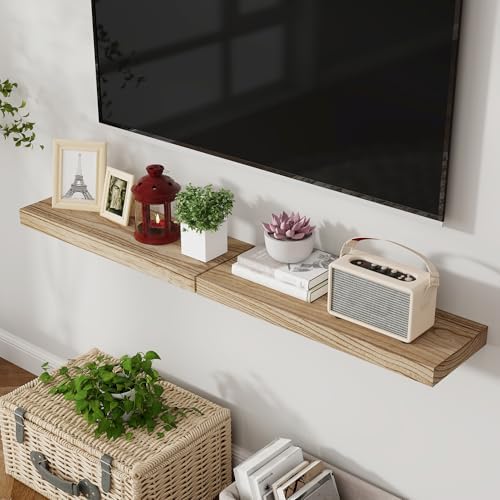 Axeman Floating Shelves, 2 Pack 8 Inch Deep Modern Solid Wood Wall Shelves for Storage, Wall Mounted Display Shelving with Invisible Heavy-Duty Metal Bracket, 24" W x 8" D x 1.6" H, Light Carbonized - Image 6