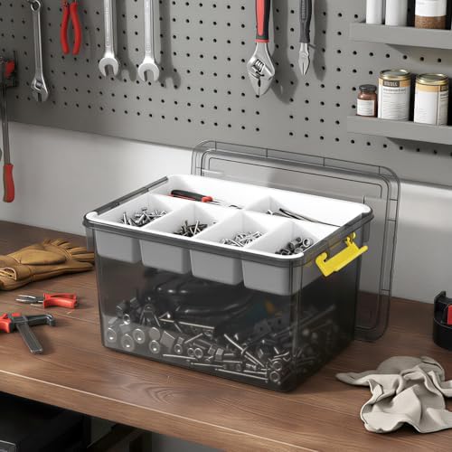 40Qt Stackable Storage Bins with Lid Tray Craft Box Organizer, 1Pack,GY - Image 6
