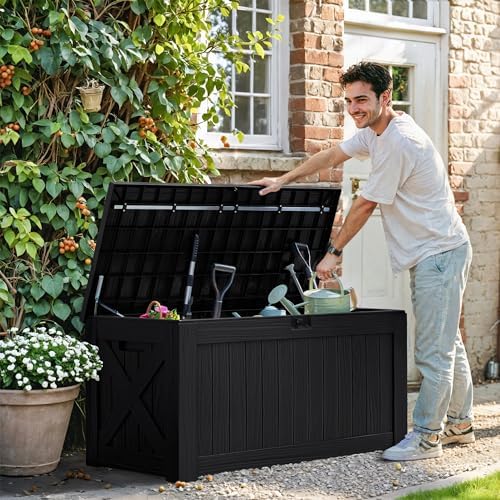 Greesum 120 Gallon Deck Box, Resin Outdoor Storage Container, Black - Image 2