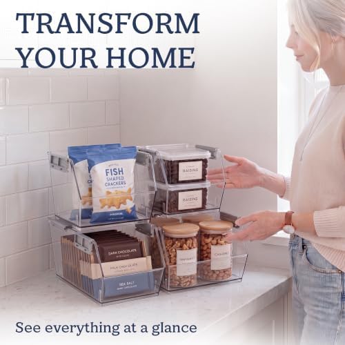 HOMESTEAD Set of 4 Stackable Storage Bins, 2 Large + 2 Small Clear Plastic Organizer Bins, Open Front Design for Kitchen Pantry, Fridge, Cabinet, Bathroom Organization and Snack Storage - Image 2
