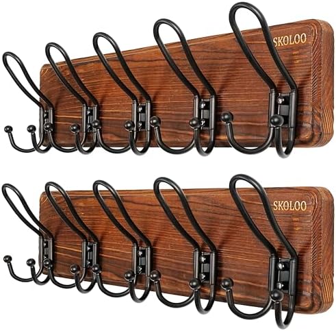 SKOLOO Sturdy Coat Rack Wall Mount with 5 Triple Hangers - Ideal for Heavy Bags, Jackets, and Coats - No Assembly Required - Durable Iron Design - Perfect for Porche, Mudroom, and Entrance, Pack of 2 by SKOLOO