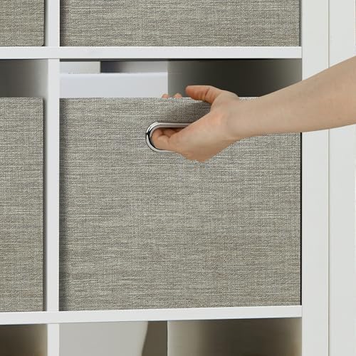 Posprica Closet Storage Bins, 4 Pack Large Closet Shelf Organizers, Linen Fabric Decorative Storage Baskets for Organizing, Foldable Storage Box for Clothes, 16.5x12x10.25 Inch-Coffee - Image 4