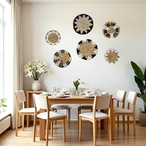 Laquedecraft Plates Wall Decor Set of 6, Handwoven Wicker (Art Deco) - Image 6