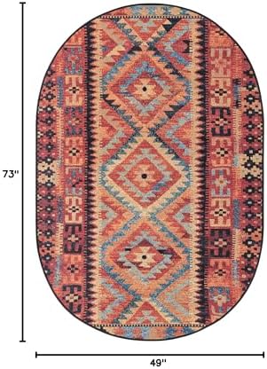 Unique Loom Outdoor Tribal Collection Area Rug - Tortuguero (4' 1" x 6' 1" Oval Multi/Blue) - Image 2