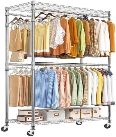 Simple Trending Heavy Duty Clothes Rack Clothing Rack with Wheels and 4 Hanging Rods, Adjustable Rolling Garment Racks, Load 560 LBS, Chrome by SimpleTrending