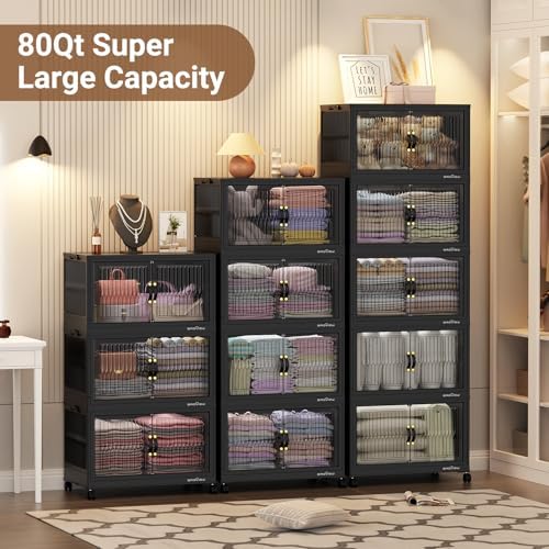 BROVIEW 240Qt Stackable Storage Bins with Lid for Home Dorm, 3Pack Black - Image 6
