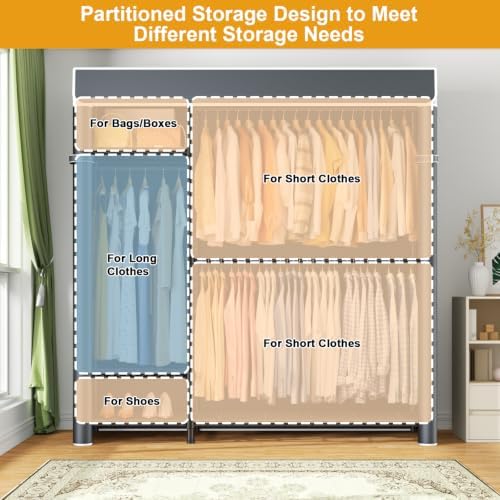 ULIFHOME F7C Clothes Rack with Cover, Covered Clothing Rack Heavy Duty - Image 5