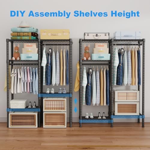 Ulif F1 Garment Rack for Kids, Baby, Students, and Children's Room, 4 Tiers Freestanding and Portable Heavy Duty Closets, Small Metal Clothes Rack with 2 Hanging Rod, 31.2" W x 11.8" D x 48" H, Black - Image 4
