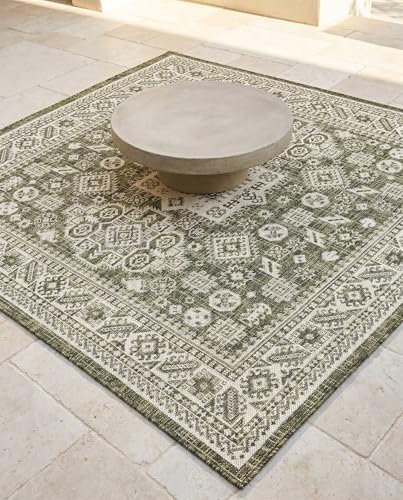 Rugs.com - Outdoor Aztec Rug – 5 Ft Square Green Indoor/Outdoor Rug – Durable for Patios, Decks, and Porches - Image 6