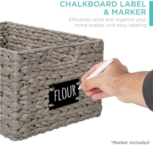 Best Choice Products Pantry Baskets Set of 2 16x12in Water Hyacinth Storage Baskets, Woven Wicker Kitchen Organizers with handles w/Chalkboard Label Chalk Marker - Gray - Image 2