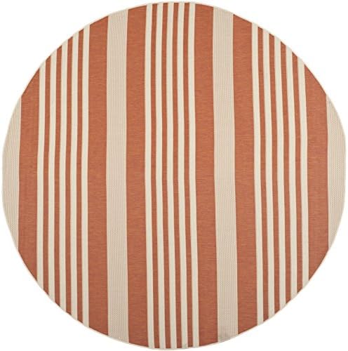 SAFAVIEH Washable Rug Outdoor Courtyard Collection - 7'10" Round, Terracotta & Beige, Non-Shedding & Easy Cleaning, Ideal for Patio, Backyard, Mudroom (CY6062-241) - Image 3
