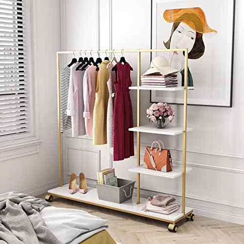 Metal Gold Clothing Rack for Boutique Use, Heavy Duty Garment Rack with Shelves for Retail Display (59L inches) - Image 3