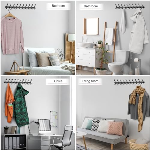 Coat Rack Wall Mount with 10 Tri Hooks – 32 Inch Stainless Steel Coat Hook Rack, Heavy Duty Wall Mounted Organizer for Coats, Hats, Towels, Robes, Bags, Scarves, Entryway, Bathroom - Black 2 Pack - Image 7