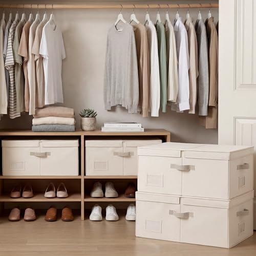 StorageWorks Large Decorative Storage Boxes with Lids, Cream White - Image 2