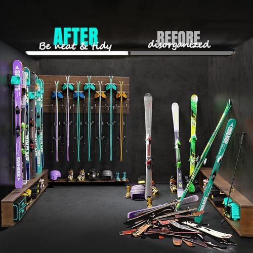 Ski & Snowboard Wall Rack for Garage Wall Fits Any Ski/board, Ski Wall Mount Holders Damage-Free Storage Rack, Garage Organization Space-Saving Winter Gear Organizer, Green, 2 Pack - Image 5