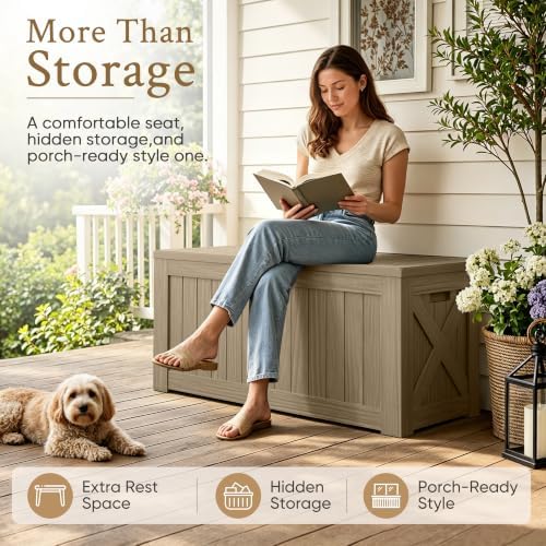 Devoko 120 Gallon Deck Box Resin Outdoor Storage Box Waterproof - Image 3