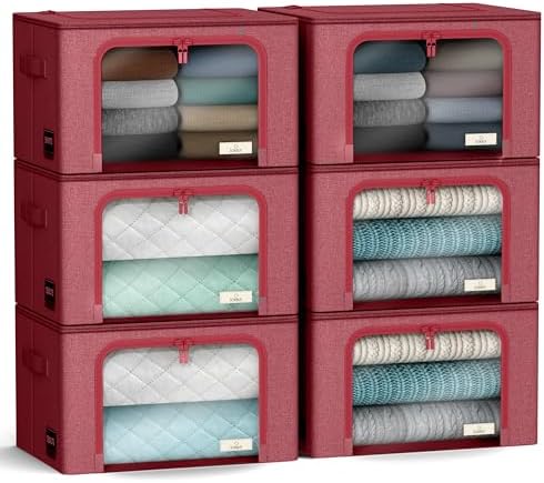 Sorbus Clothing Storage Bins with Clear Window, Metal Frame (6 Pack, Pink) by Sorbus