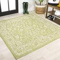 JONATHAN Y Weave Floral Indoor Outdoor Square Area Rug 5X5 Green/Cream, Tela Bohemian Textured for Backyard, Patio, Porch, Easy-Cleaning, High Traffic, Pet-Friendly, Non-Shedding (SMB100D-5SQ) by JONATHANY
