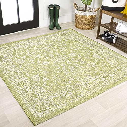 JONATHAN Y Weave Floral Indoor Outdoor Square Area Rug 5X5 Green/Cream, Tela Bohemian Textured for Backyard, Patio, Porch, Easy-Cleaning, High Traffic, Pet-Friendly, Non-Shedding (SMB100D-5SQ) by JONATHANY